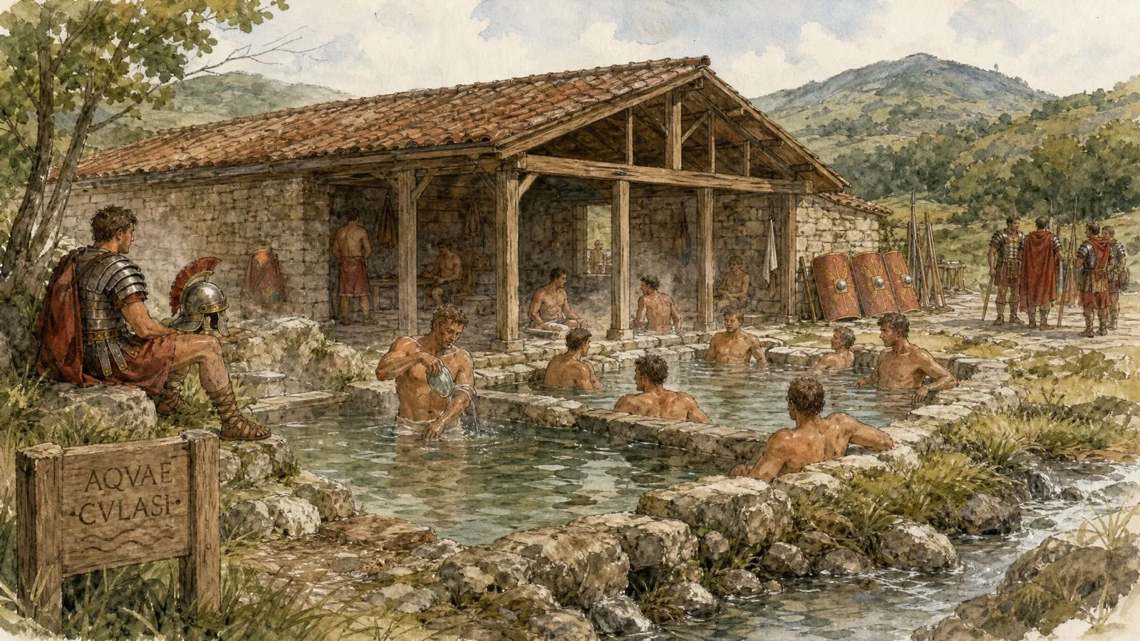 Ilustracija: rimski vojnici kupaju se u toplim izvorima